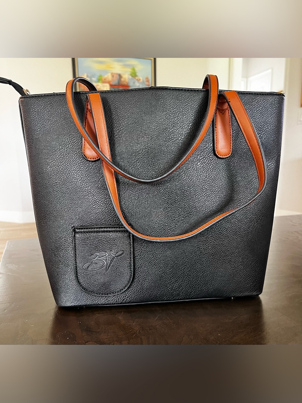 PortoVino Bella Vita Insulated Wine Tote Black Faux Leather Gold Hardware - Picture 3 of 10